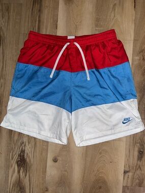 Nike Red, Blue & White Colorblock Athletic Shorts